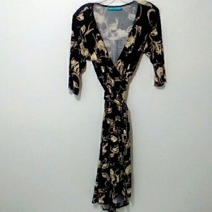 Girl Friday black tan floral wrap dress